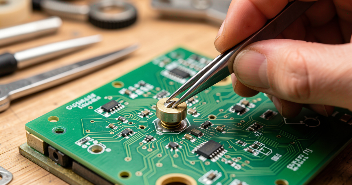 Watchmaker adjusting trimmer condenser to increase quartz watch accuracy