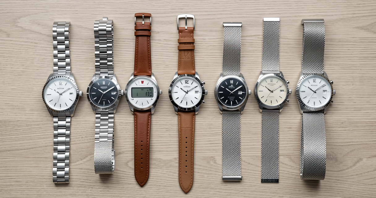 Collection of silver watches from top brands like Olivia Burton and Casio displayed flat lay