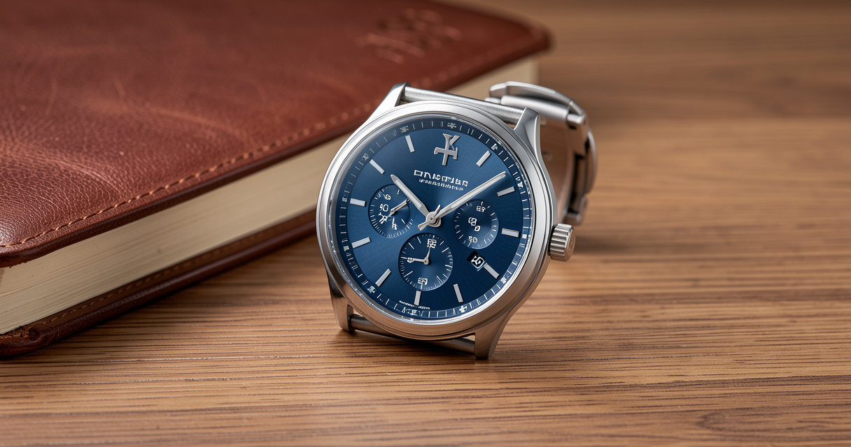 Tissot PRX automatic watch with blue dial on wooden desk