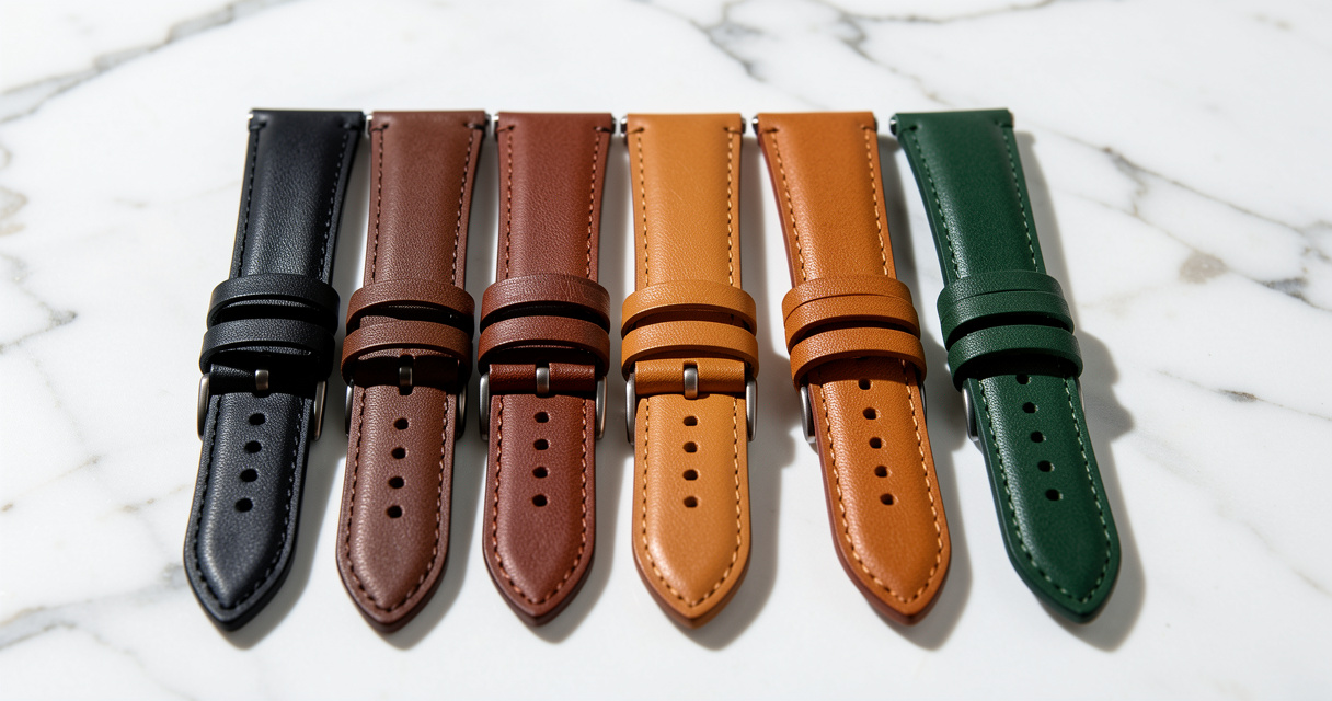 Assortment of leather watch straps in black brown cognac and green