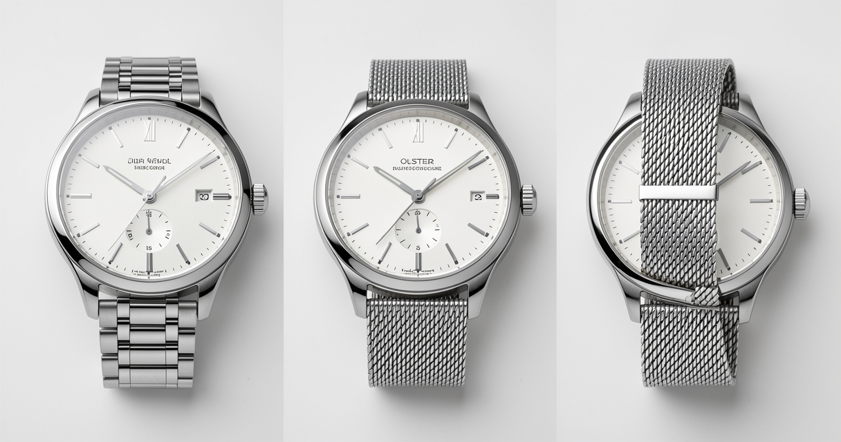 Comparison of Oyster, Jubilee, and Milanese mesh watch bracelet types on watches