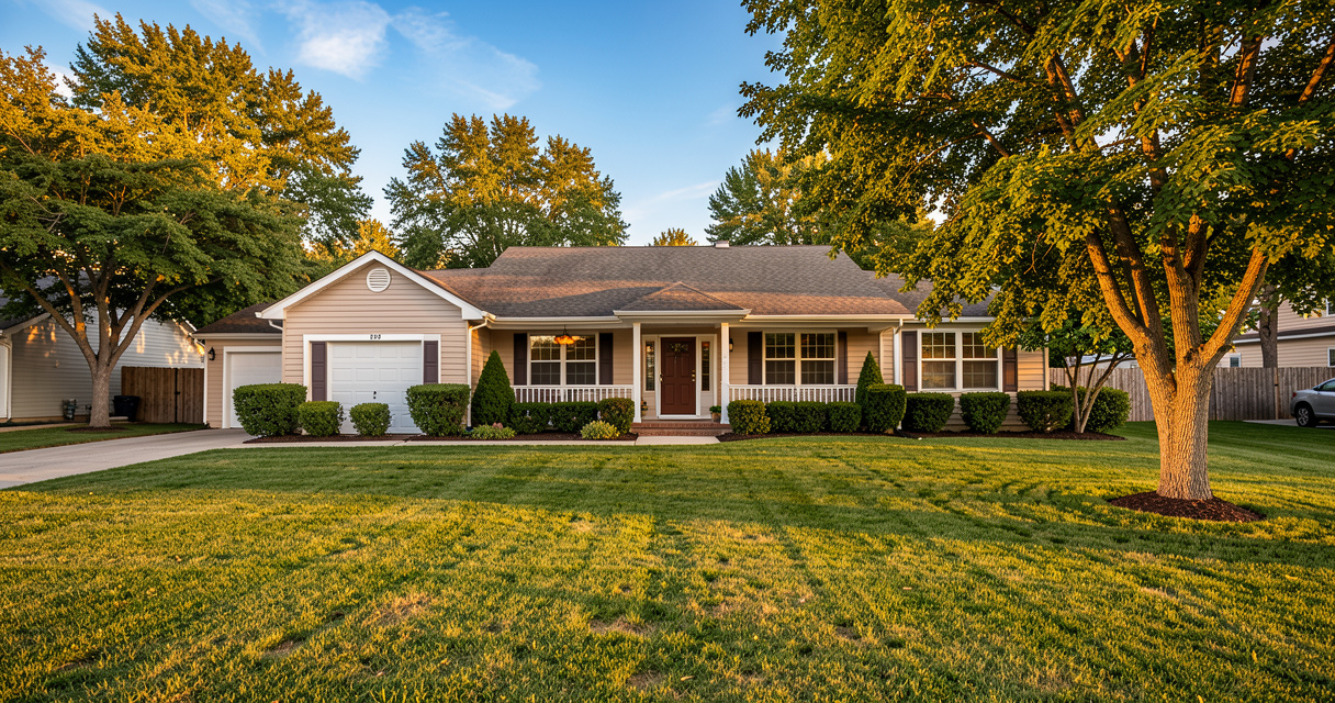 3-bedroom home for sale near me - front lawn exterior real estate photo
