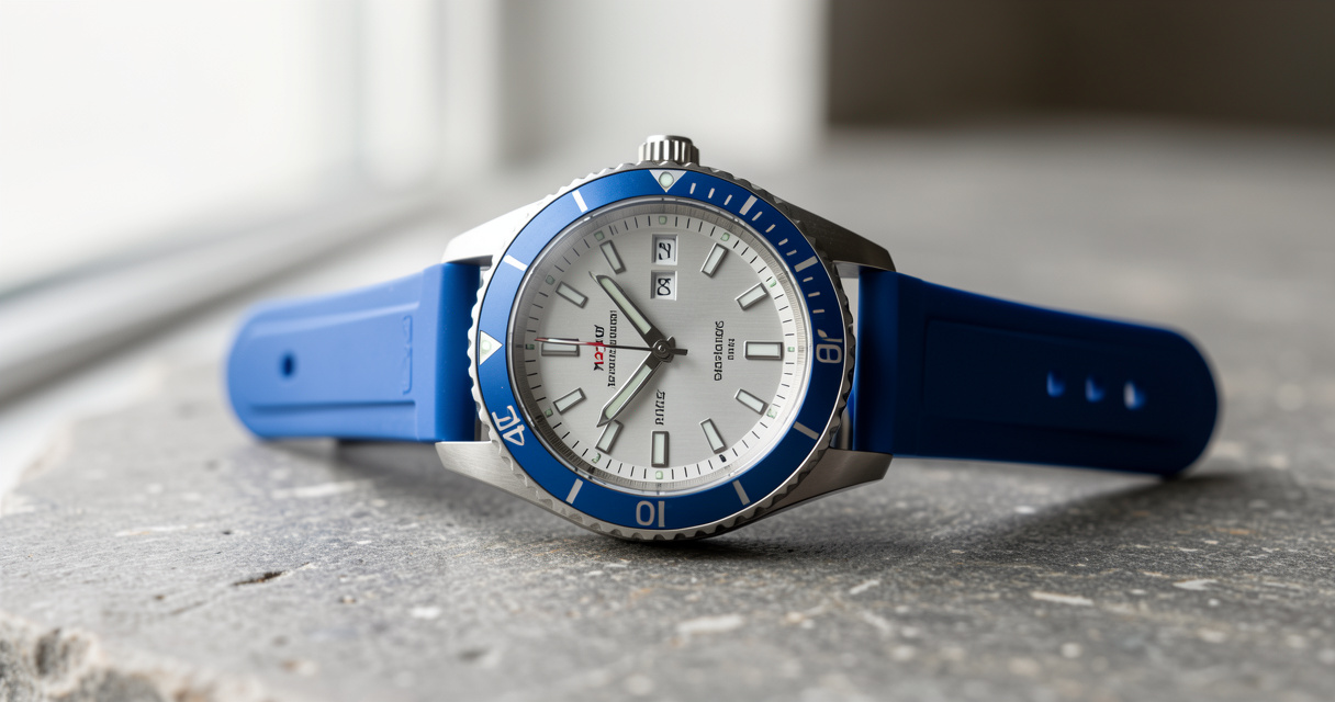 Tissot Seastar 1000 dive watch under 1000 on blue rubber strap macro