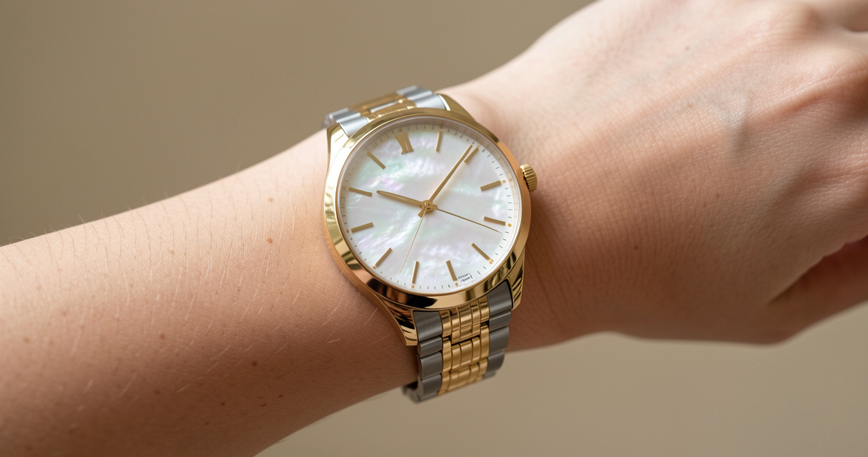 Two-tone luxury women's watch brands pick worn on a slim wrist